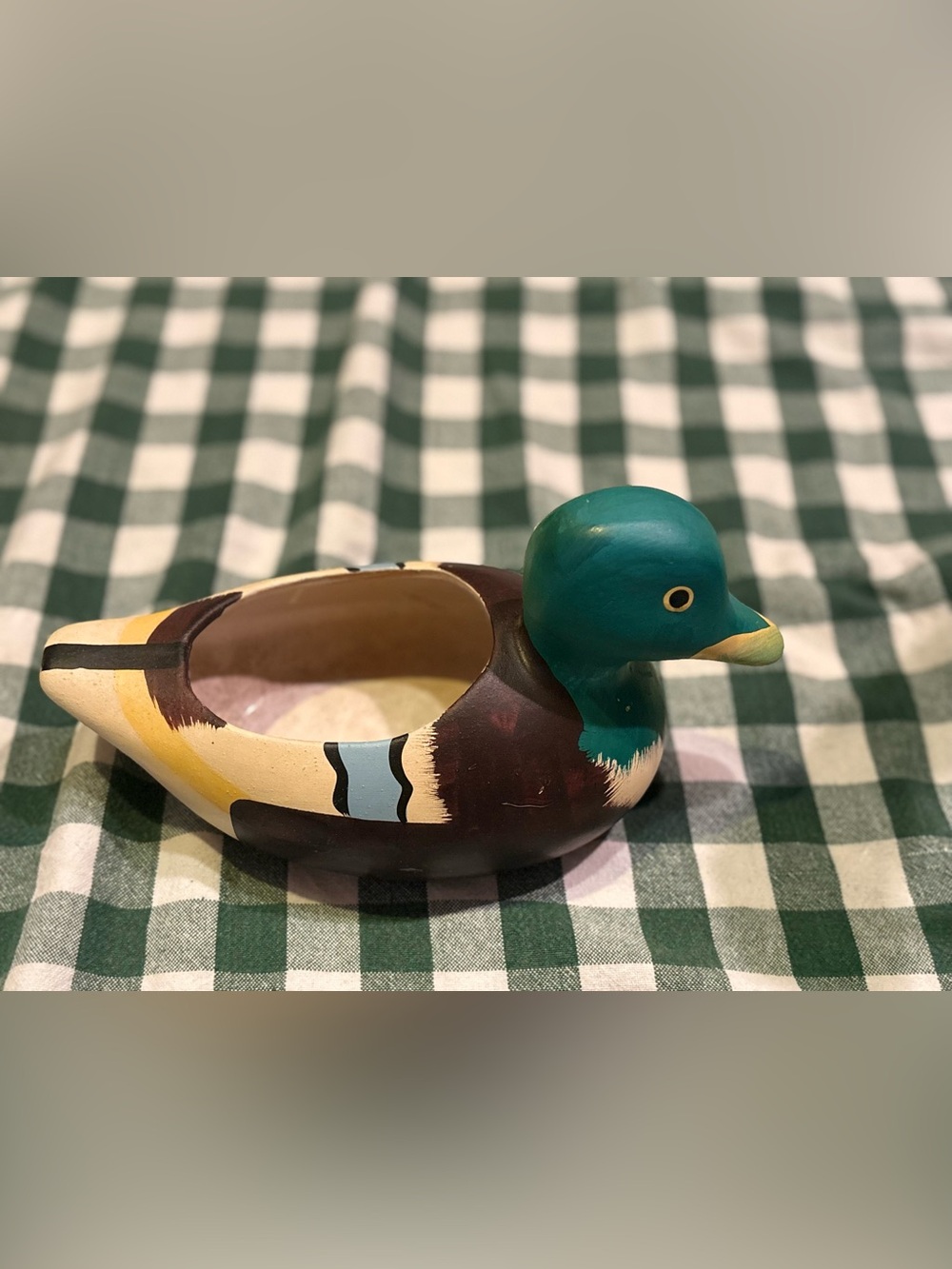 Hand-Painted Decorative Duck Mallard planter in Green, Brown, Cream